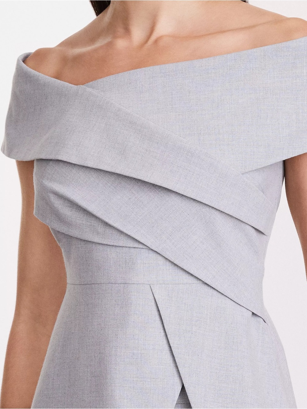 LOFT One-Shoulder Folded Wrap Dress in Light Gray